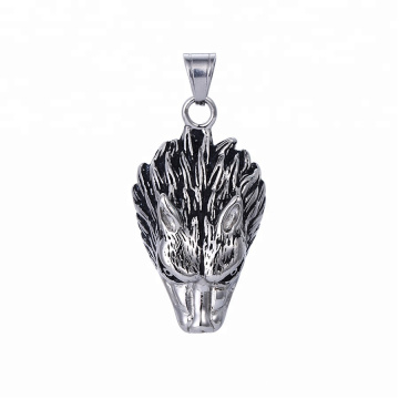 33424 Pendentif tête de loup style punk noir en acier inoxydable